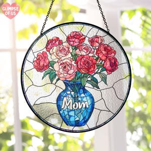 Birthmonth Stained GLASS Suncatcher, Mothers Day Gift For Mom Grandma, Custom Birthmonth Flower Window Hanging, Birthday Gifts,Memorial Gift