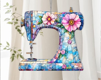 Sewing Machine ACRYLIC Suncatcher, Grandma Gifts, Wild Flower Sewing Machine Window Hanger, Perfect Gift for Sewing Lover, Tailor Shop Decor