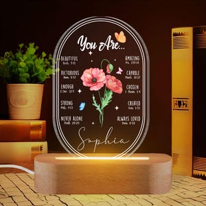 Personalized Bible Verse LED light, Custom Faith Christian Birthday Gift for Her, Christian Home Decor,Faith Based Decor,Religious LED Light