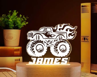 Monster Truck Personalized 3D LED Night Light Sign, Kids Gift, Kids Room Decor, Monster Truck Personalized Name Light, Truck Lover Lighting