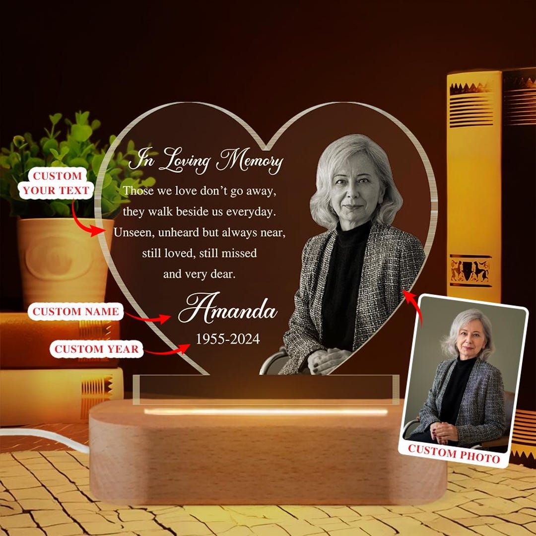 Personalized Photo Memorial Plaque Night Light, Dad Mom Remembrance in ...
