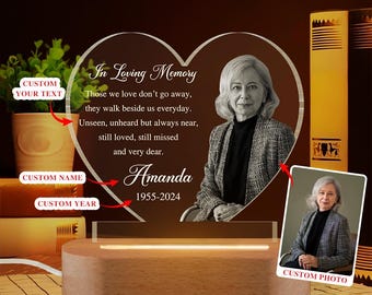 Personalized Photo Memorial Plaque Night Light, Dad Mom Remembrance In Loving Memory Stand, Mom Loss Night Light, Loss of Father Gifts
