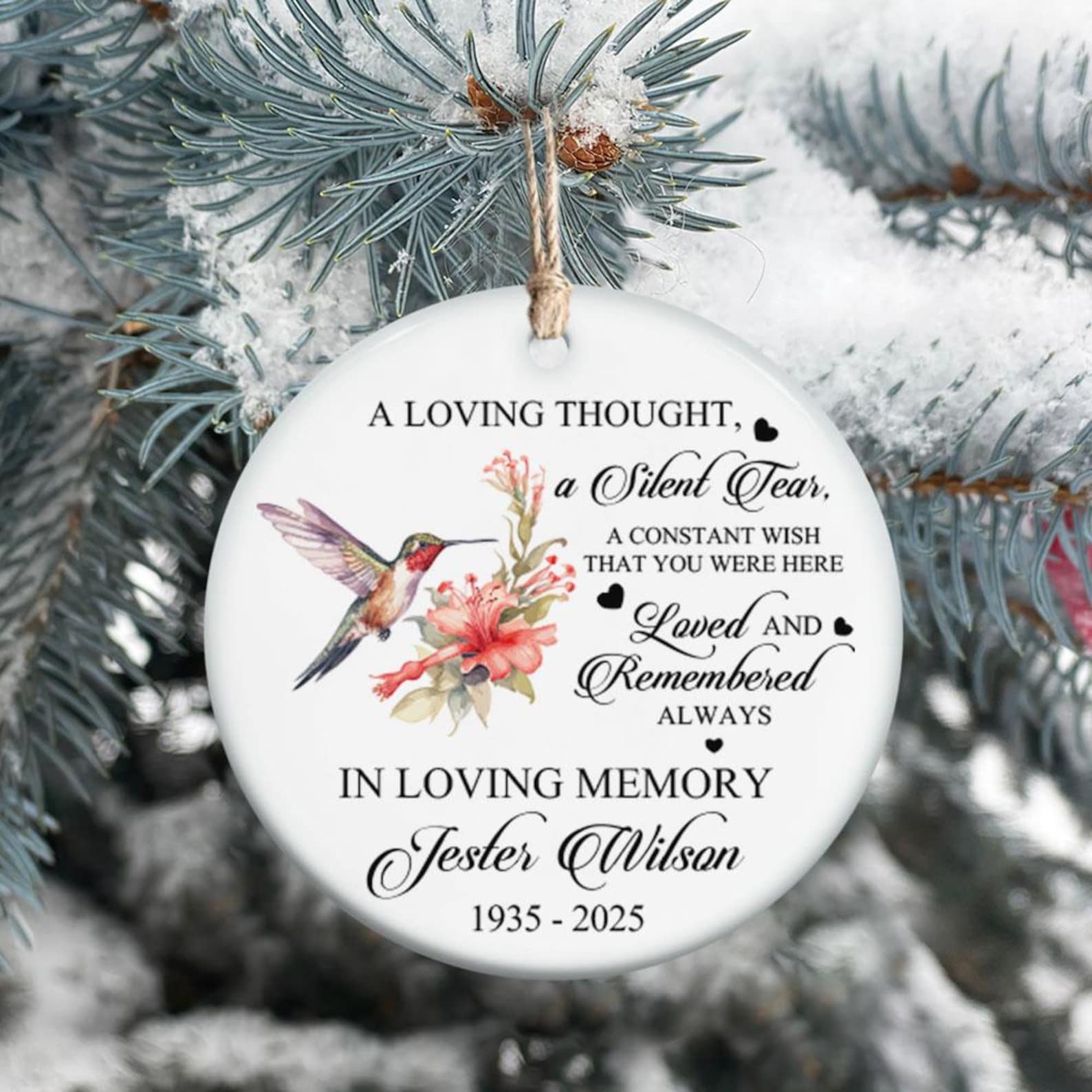 Personalized Hummingbird Memorial Ornament, Funeral Sympathy Gift ...