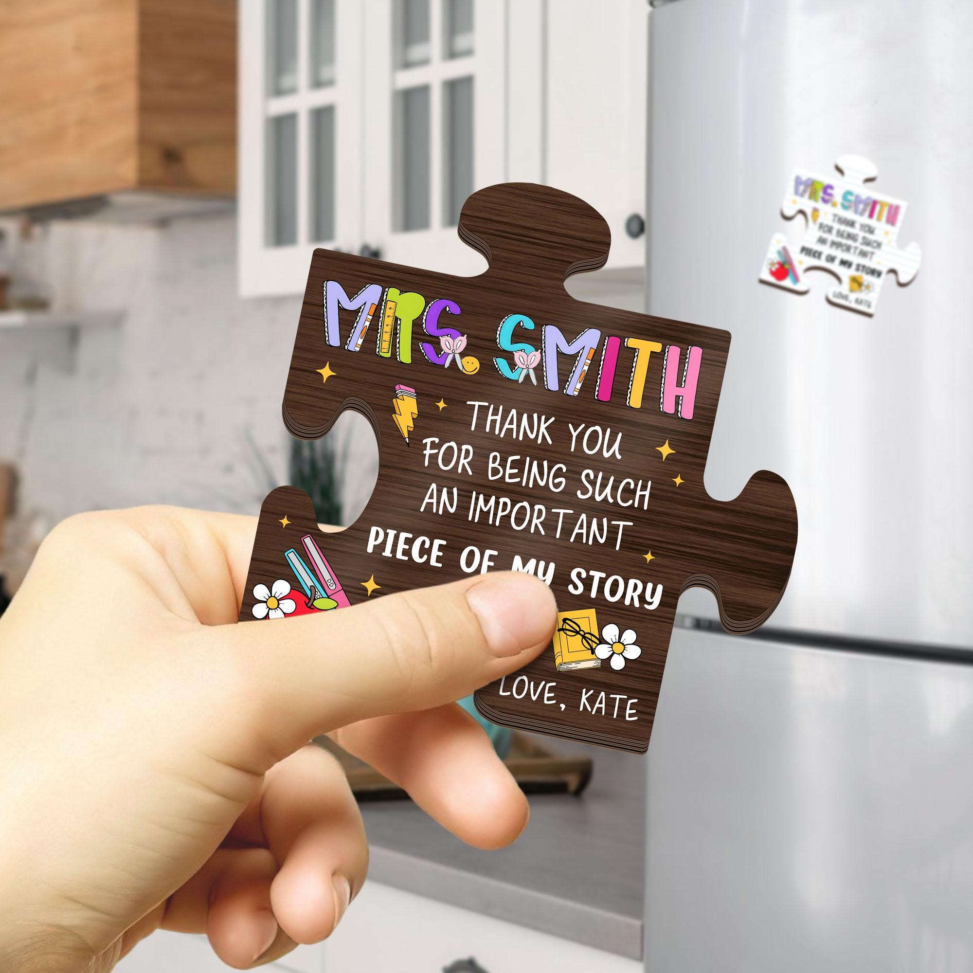 Custom Teacher Puzzle Piece Magnet,personalized Thank You Gift,teacher ...