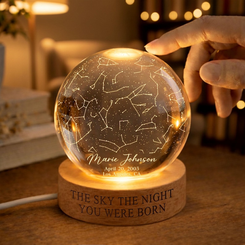 The Stars on the Night You Were Born Star Map by Date Crystall Ball ...