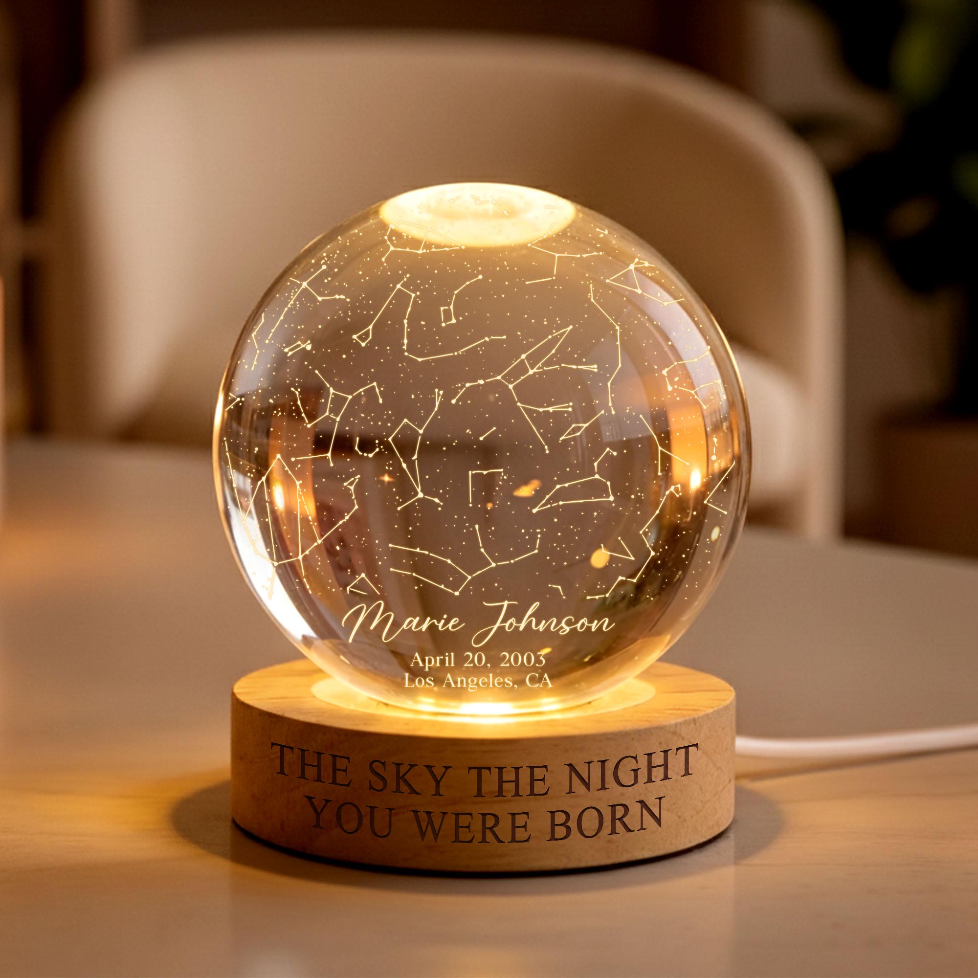 The Stars on the Night You Were Born Star Map by Date Crystall Ball ...