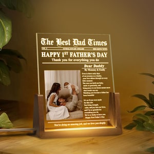 Personalized Night Light Gift for Father&#39;s Day, Custom Photo Collage LED Light for Home Decor, First Time Dad Gift, Gift For Dad, Newspaper