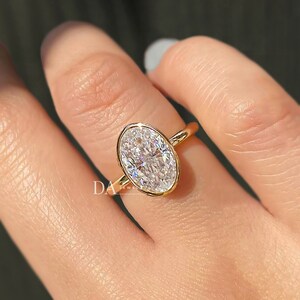 Oval Moissanite Ring Bezel Set Ring Oval Engagement Ring 10K Solid Gold Bezel Set Ring Anniversary Ring Oval Cut Solitaire Promise Ring