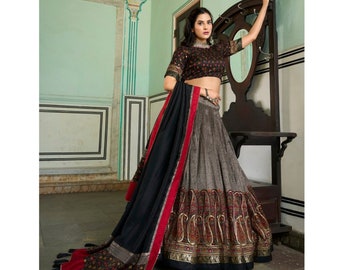 Premium Tussar Silk Kalamkari Lehenga Choli para listo para usar diseñador indio Lehenga Choli trajes de boda Choli para mujeres Impreso Choli