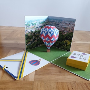 Explosionsbox Heißluftballon, Gutscheinbox Rundflug