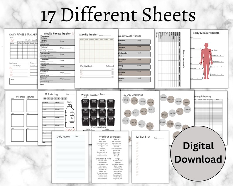 Digital Fitness Planner 2023 Printable Planner Gym Logbook Etsy