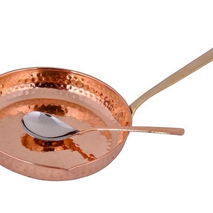 Hammered Copper Fry Pan with Brass Handle - Indian Handmade Serveware