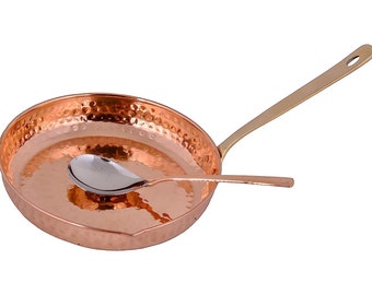 Hammered Copper Fry Pan with Brass Handle - Indian Handmade Serveware