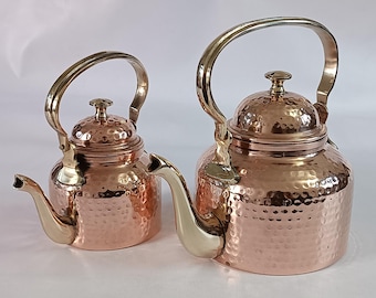 Hand Hammered Copper Tea Kettle with Brass Handle