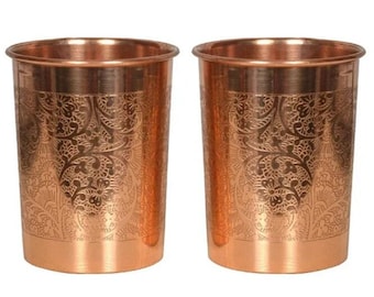 Handmade Copper Tumbler: Embossed Etching, Indian Drinkware (300 ML, 3.9x3 inch)