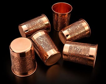 Pure Copper Tumbler Set | Handmade Hammered Copper Drinking Glass | Ayurvedic Water Cup | 300ml Copper Glass | Wellness Gift | Kitchen Decor