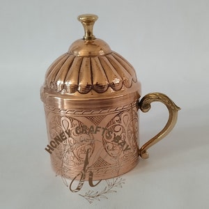 Handmade Copper Tea Cup Set: Engraved Royal Vintage Mugs, 350 ML