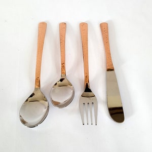 Pure Copper & Stainless Steel Flatware Cutlery Set, 3 Serving Spoon, 6 Table Spoon, 6 Dessert Spoon, 6 Knife, 6 Fork, Dinnerware Tableware image 7