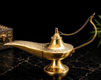 Handmade Solid Brass Aladdin Genie Oil Lamp 10, 8 & 6 Inch | Vintage Arabic Magic Lamp | Middle Eastern Home Decor Gift