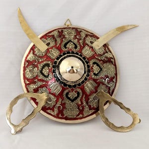 Handcrafted Brass Dhal Talwar: Vintage Sword & Shield Wall Decor