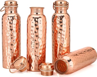 Hammered Copper Water Bottle 34 oz/1000 ML Pure Copper Bottle, Copper Vessel, Copper Bottle for Drinking Water, Copper Bottle With Handle