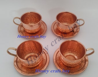 Vintage Copper Coffee Cup Set, Serving Copper Tea Cups Set, Traditional Copper Morning Tea Cup Home and Kitchenware Décor, For Womens Gifts