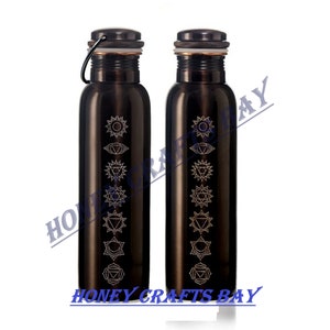 Antique Premium Quality Pure Copper Bottle, 7 Chakras Antique Engraved Copper Bottle With Handle For Positive Energy, Perfect for Yoga Gifts