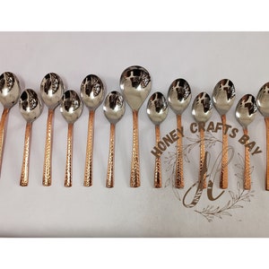 Pure Copper & Stainless Steel Flatware Cutlery Set, 3 Serving Spoon, 6 Table Spoon, 6 Dessert Spoon, 6 Knife, 6 Fork, Dinnerware Tableware image 4