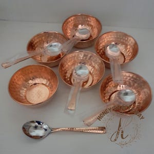 Hand Hammered Copper Bowl Set: Indian Dinnerware, Pooja Decor