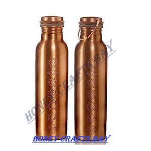 Handmade Copper Water Bottle: Antique 7 Chakras Engraved, 1000ml