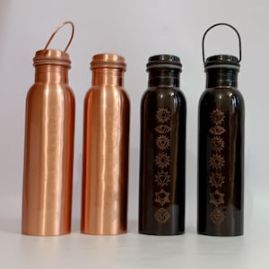 Handmade Copper Water Bottle: 7 Chakras Engraved, Ayurveda Drinkware