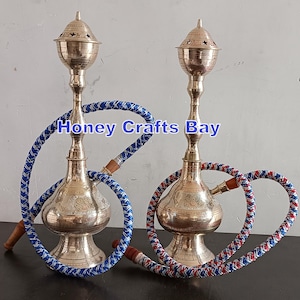 Handmade Engraved Brass Hookah Set: 16 Inch Indian Narghile, Arabic Shisha Collectible