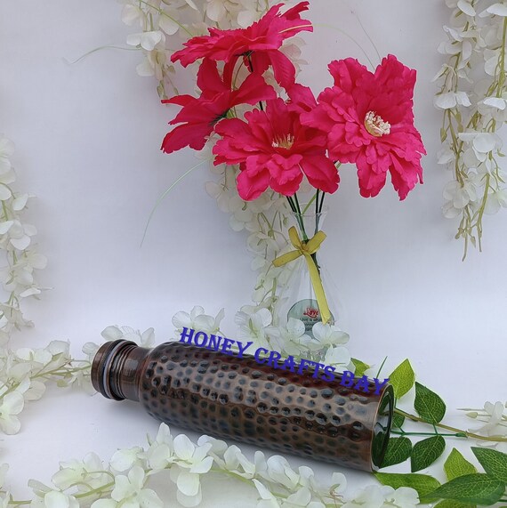 Otiem Copper Water Bottle 34 Oz Copper Bottle Water With Lid Ayurvedic Copper Drinking Vessel 100 Copper Water Vessel Drink More Water Bottle Large Leak Proof Hammered B07mnr9nkw - View #2
