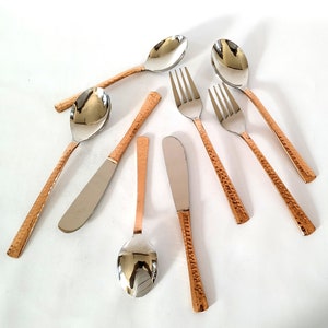 Pure Copper & Stainless Steel Flatware Cutlery Set, 3 Serving Spoon, 6 Table Spoon, 6 Dessert Spoon, 6 Knife, 6 Fork, Dinnerware Tableware image 9
