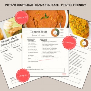 Recipe Template for Weight Loss; Nutrition-Focused, Professional Editable Recipe Sheet; Digital & Print Friendly; For Books Journals Binders