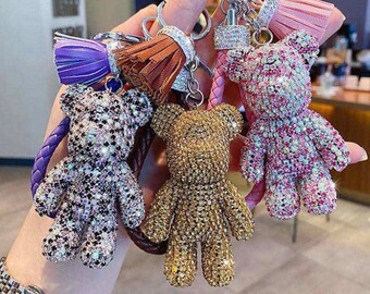 Porte-clés Coréen Blue Bear – Cristal Rainstone, Mignon, Princesse