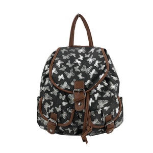Black or Pink  Butterfly Print Canvas Backpack