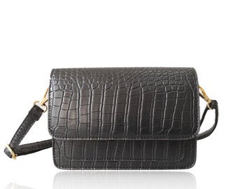 Black Faux Leather Crossbody Bag