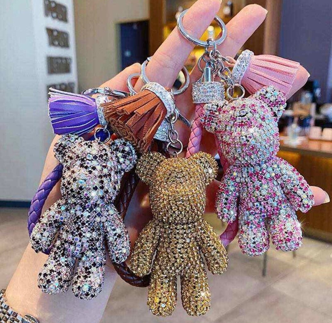 Rhinestone Cute Teddy Bear Keychain / Keyring & Bag Charm - Etsy