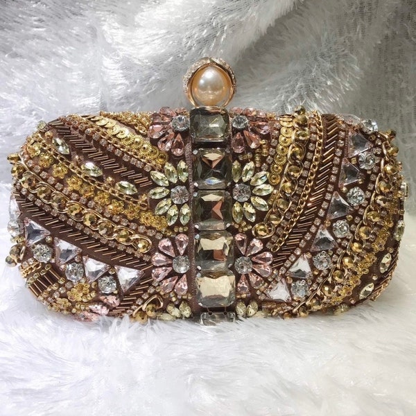 Copper & Gold Embellished Box Shell Clutch