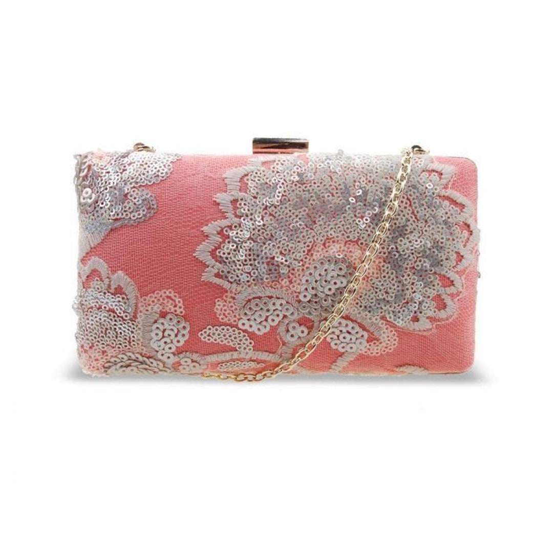 Pink Coral Sequin Embellished Clutch Evening Bag Etsy