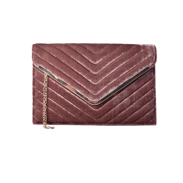 Dusky Plum Velvet Envelope Evening Clutch Bag