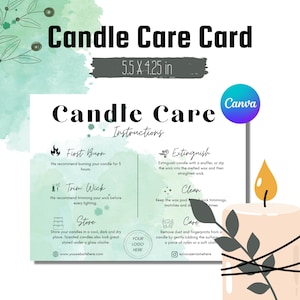 Candle Care Card | Care Instructions | Candle Bussines | Digital Product | Canva Templated | Editable Card | Candle Packaing | Modern Design