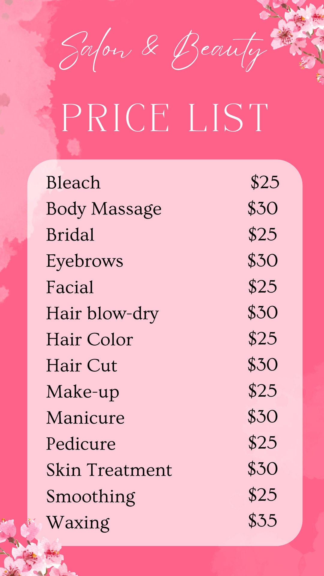 Price List Template Price List Salon Price List Canva Template
