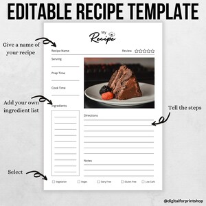 Recipe template, printable recipe, recipe book, recipe card, cookbook template, recipe book template, recipe binder, recipe printable, A4