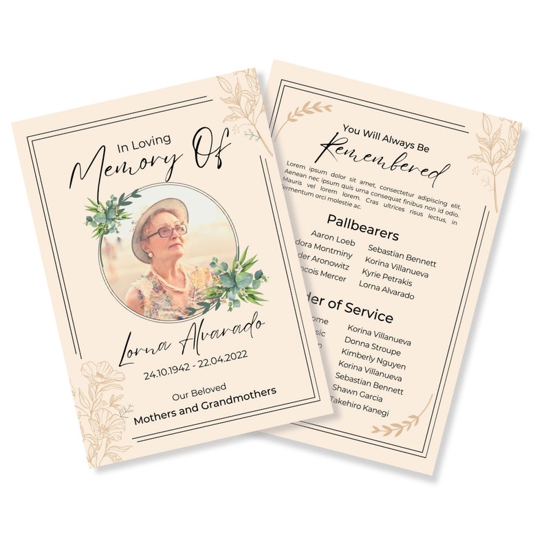 Obituary Template, Funeral Template, Memorial Template, Program