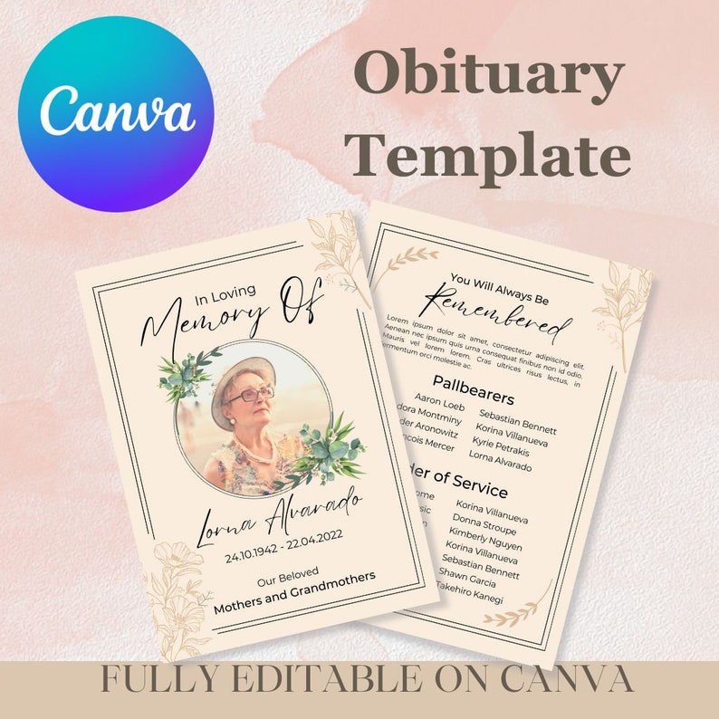 Obituary Template, Funeral Template, Memorial Template, Program
