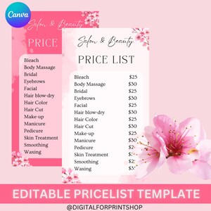 Price list template, Price list, Salon price list,  Canva template, Price sheet, Business price list, Hair price list, Price list flyer