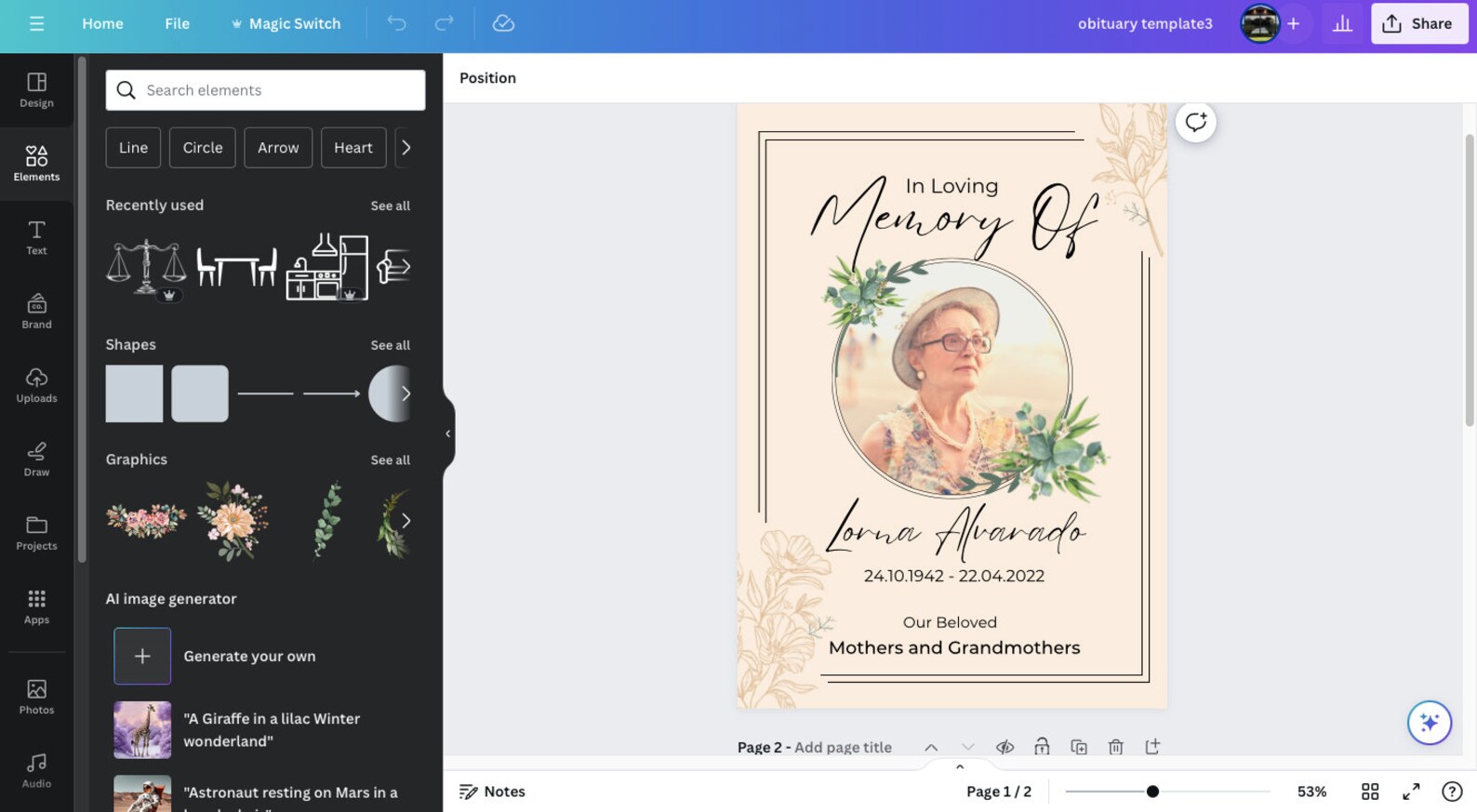 Obituary Template, Funeral Template, Memorial Template, Program