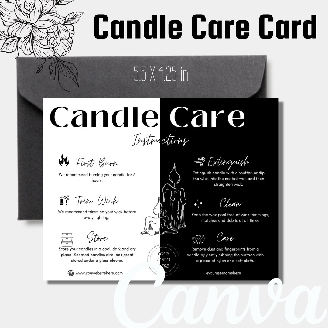 Candle Care Card, Candle Care Card Template, Printable Candle Care Card, Candle Care Cards
